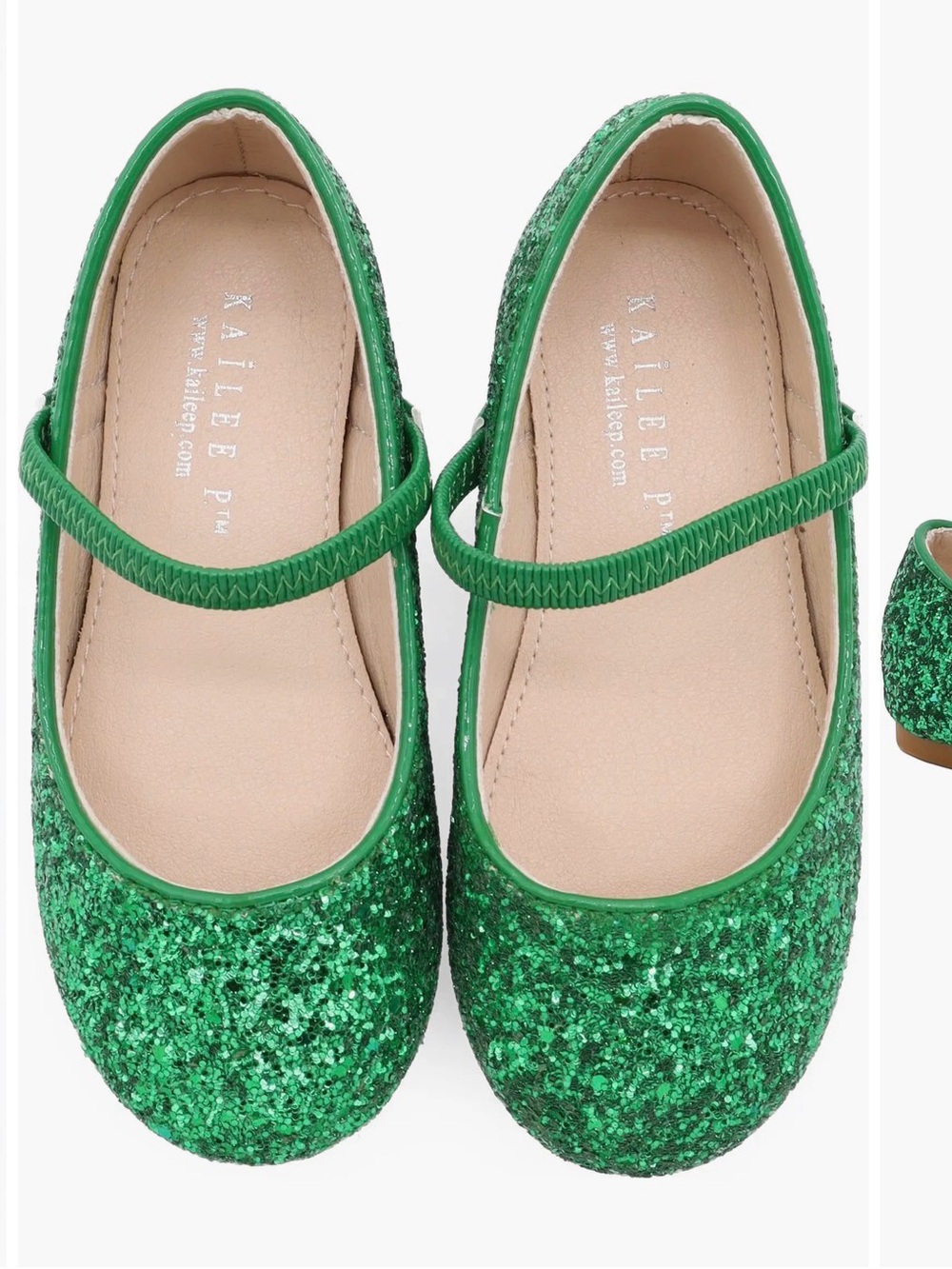 KAILLEE Green Glitter Mary Jane Dress Shoes for Kids